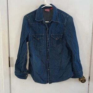 Red Ranch blue denim chambray long sleeve button down western shirt Size Small